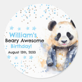 Sticker Rond Beary Awesome Boys Aquarelle Panda Anniversaire