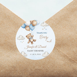 Sticker Rond Beary Bleu Baby shower Bleu Ballons Teddy Bear