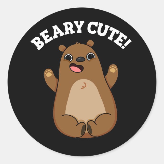 Sticker Rond Beary Cute Teddy Bear Pun Dark BG (Devant)
