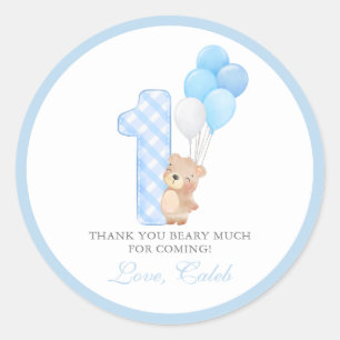 Sticker Rond Beary First Teddy Bear Boy Birthday Party