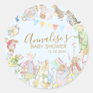 Sticker Rond Béatrix Bleu Potter Pierre le Baby shower Rabbit