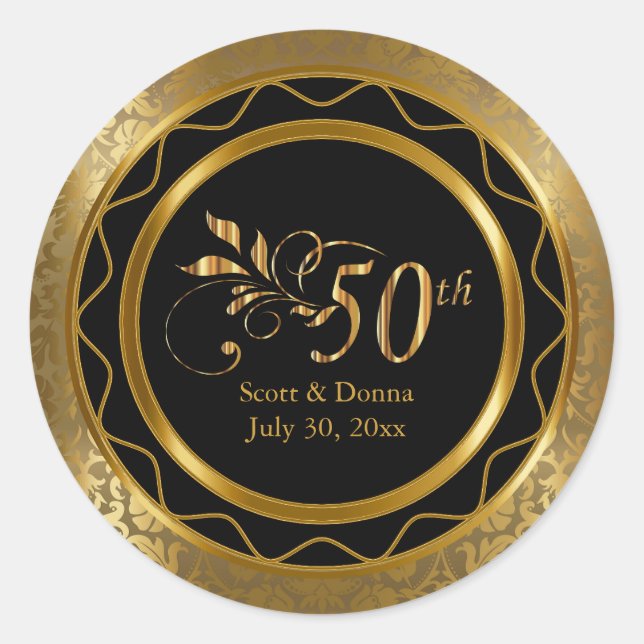 Sticker Rond Beau 50ème anniversaire de Mariage d'or (Devant)
