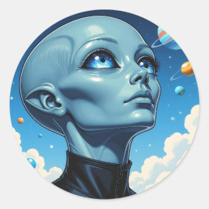 Sticker Rond Beau Alien extra-terrestre Être