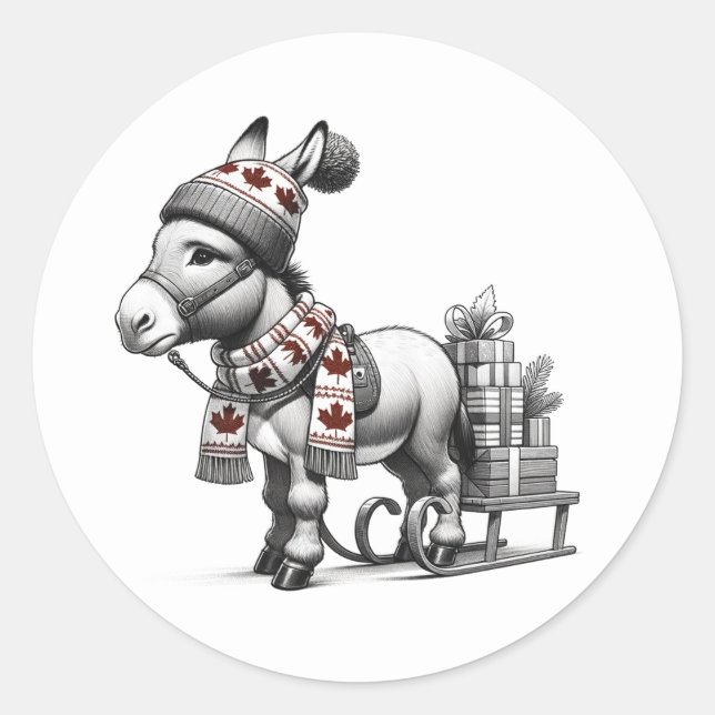 Sticker Rond Beau âne de Noël canadien (Devant)