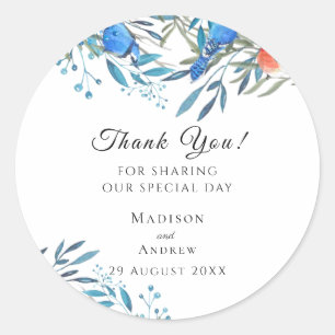 Sticker Rond Beau Aquarelle Oiseaux et Merci de feuillage