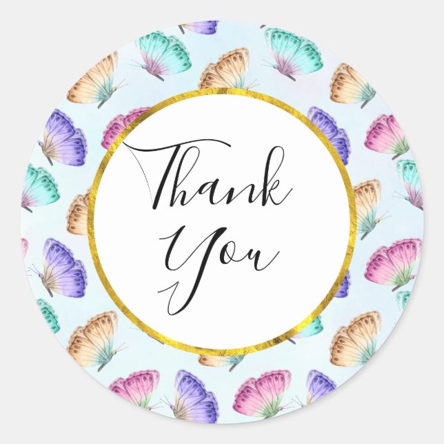 Sticker Rond Beau Aquarelle Papillon Motif Merci (Devant)