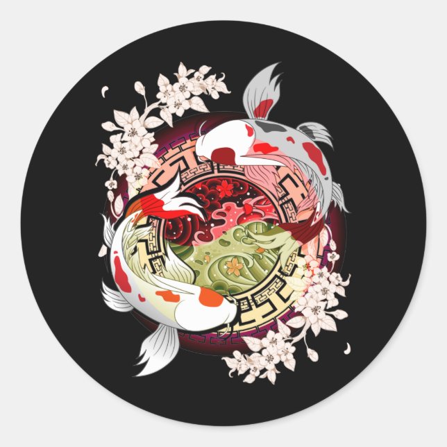 Sticker Rond Beau Art Japonais Fleur Koi Fish (Devant)