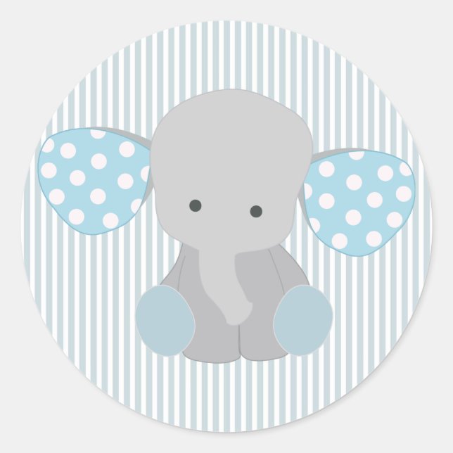Sticker Rond Beau bébé garçon bleu éléphant (Devant)