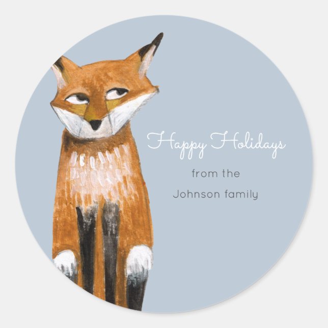 Sticker Rond Beau bleu Noël Vacances Renard animal (Devant)