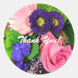 Sticker Rond Beau Bouquet Floral, Merci !