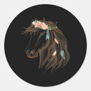 Sticker Rond Beau Cheval Main Drawn Art Pour Amoureux des anima