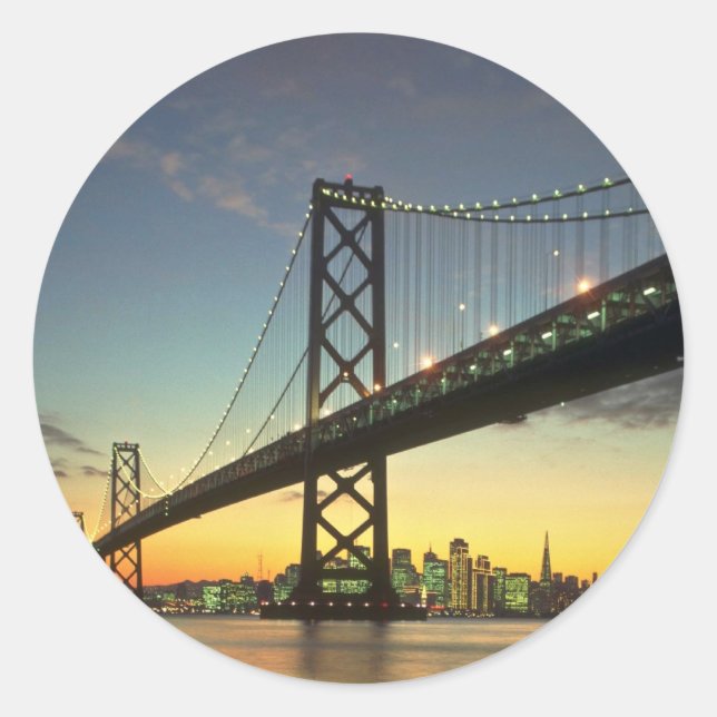 Sticker Rond Beau coucher de soleil : Bay Bridge, San Francisco (Devant)