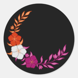 Sticker Rond Beau croissant de fleurs lesbiennes subtiles