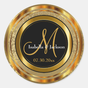 Sticker Rond Beau Damas d'or et noir