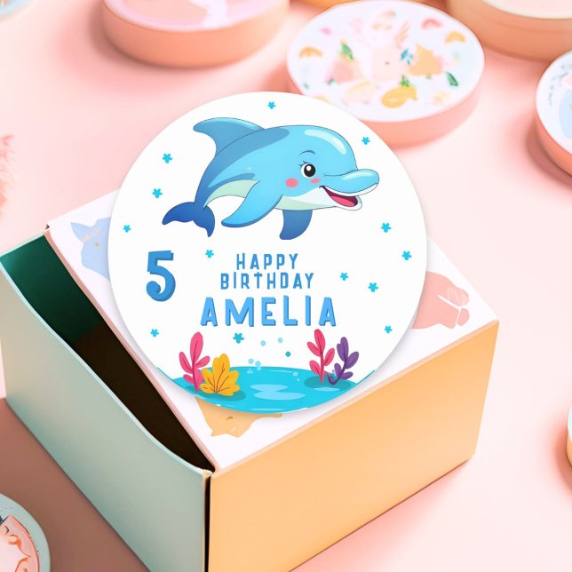 Sticker Rond Beau Dauphin Sea Animaux Anniversaire (Créateur téléchargé)