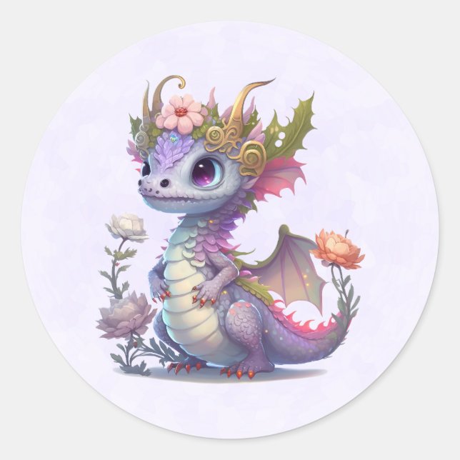 Sticker Rond Beau Dragon avec Couronne élégante (Devant)