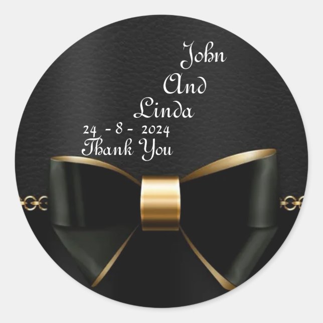 Sticker Rond Beau Elégant Mariage noir et or Tuxedo (Devant)