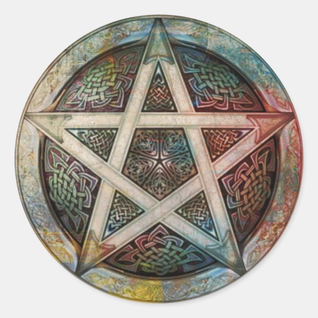 Sticker Rond Beau Et Coloré Pagan Pentacle (Devant)