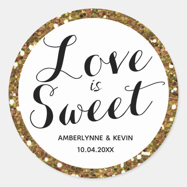 Sticker Rond Beau Glitter Or Amour est Doux (Devant)