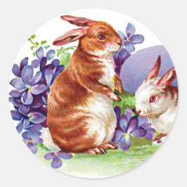 Sticker Rond Beau lapin de Pâques - lapins & Violets