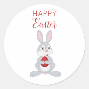 Sticker Rond Beau lapin de Pâques Oeuf de Pâques Rouge