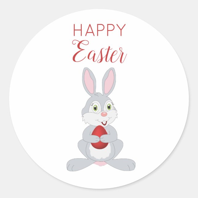 Sticker Rond Beau lapin de Pâques Oeuf de Pâques Rouge (Devant)
