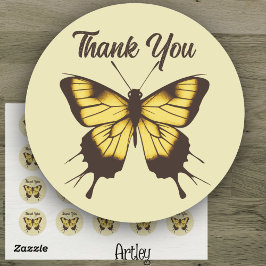 Sticker Rond Beau Merci à papillon minimaliste orange