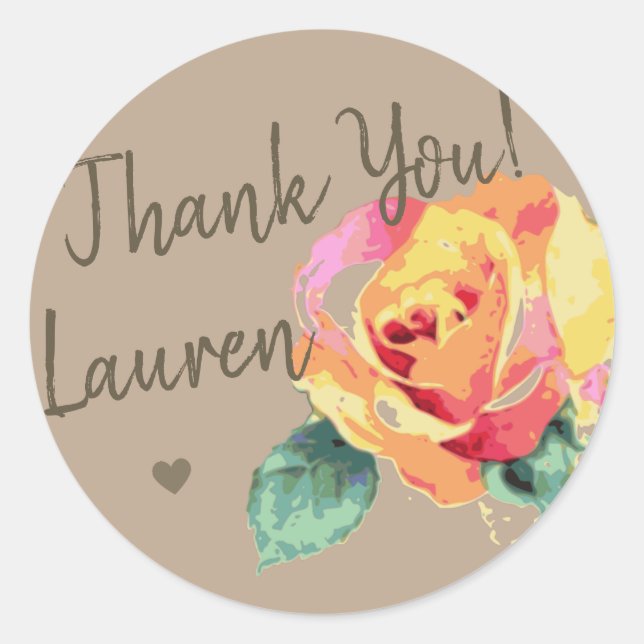 Sticker Rond Beau Merci Aquarelle Rose Signature mignonne (Devant)