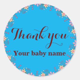 Sticker Rond Beau Merci Baby shower Fleur sauvage