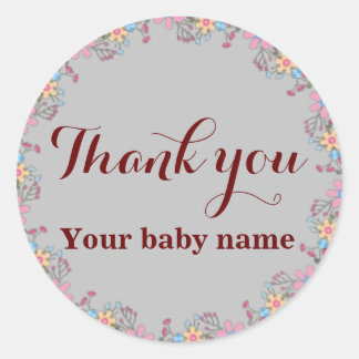 Sticker Rond Beau Merci Baby shower Fleur sauvage