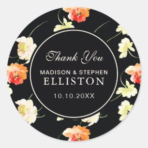 Sticker Rond Beau Merci floral noir de  