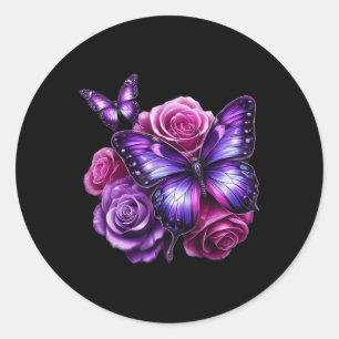 Sticker Rond Beau Papillon Rose Violet Papillon Amoureux G