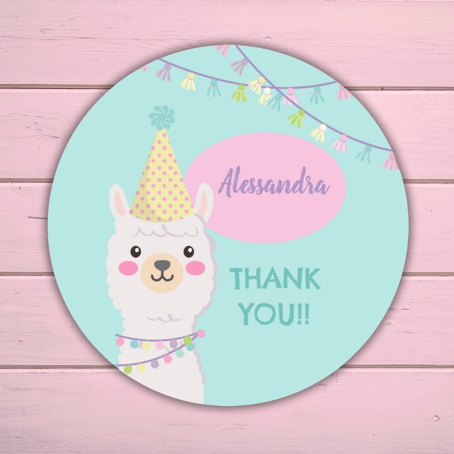 STICKER ROND BEAU PASTEL COULEURS LAMA ANNIVERSAIRE (Créateur téléchargé)