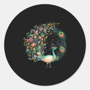 Sticker Rond Beau Pois _ Oiseau coloré _ Plumes de pois