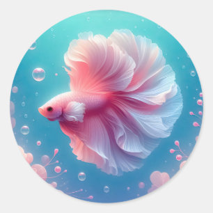 Sticker Rond Beau poisson rose Betta