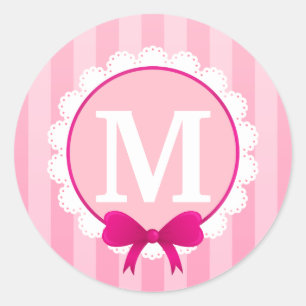 Sticker Rond Beau rose blanc design personnalisé Monogramme