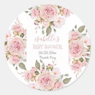 Sticker Rond Beau Rose d'aquarelle rose Baby shower floral