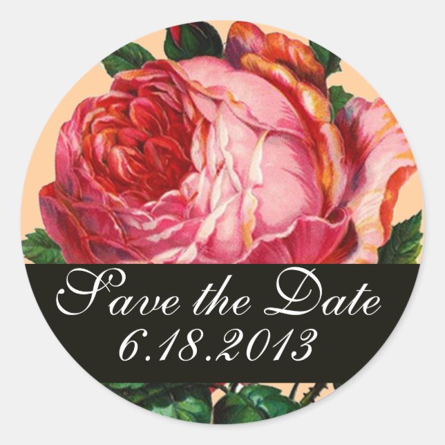 Sticker Rond BEAU ROSE ROSE ROSE ROSE, Enregistrer la date (Devant)