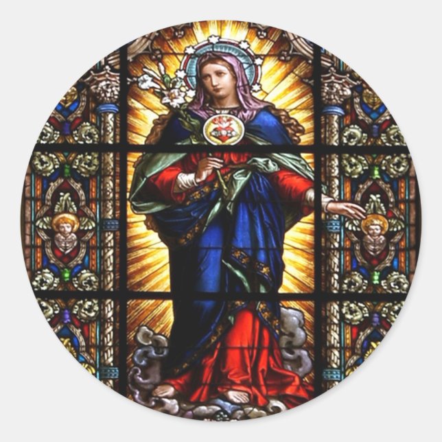 Sticker Rond Beau Sacré Coeur Religieux de Vierge Marie (Devant)
