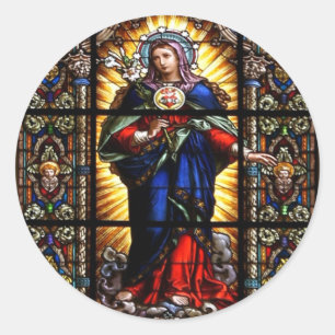 Sticker Rond Beau Sacré Coeur Religieux de Vierge Marie