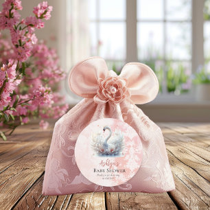 Sticker Rond Beau Swan Floral Damask Baby shower Favoriser
