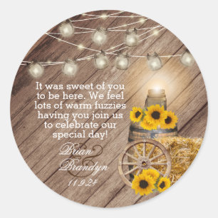 Sticker Rond Beau tonneau en bois rustique et tournesols