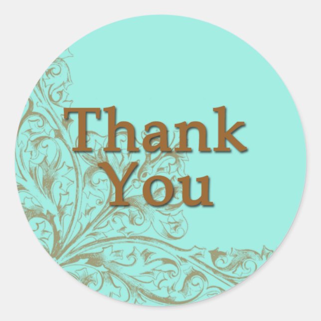 Sticker Rond Beau Turquoise et Chocolat Brown Merci (Devant)