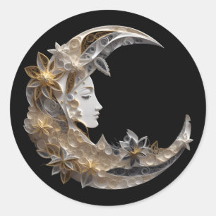 Sticker Rond Beau visage dans la lune