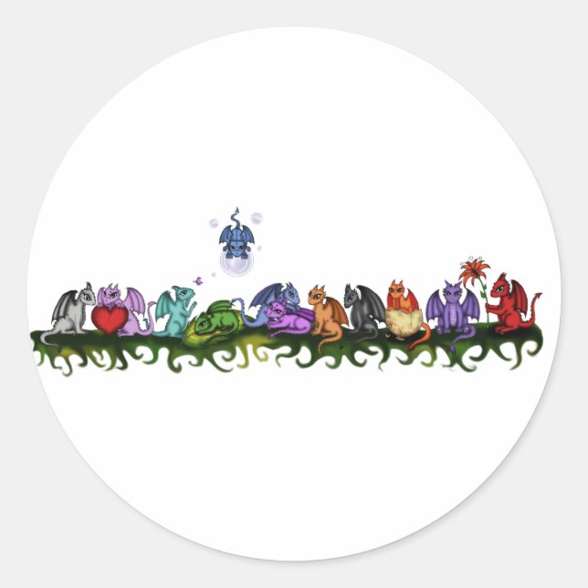 Sticker Rond beaucoup de dragons mignons (Devant)