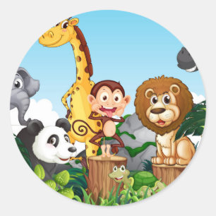 Sticker Rond Beaucoup de mignons animaux dans la forêt