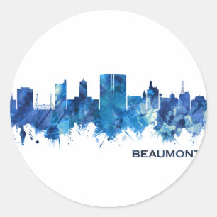 Sticker Rond Beaumont Texas Skyline Blue