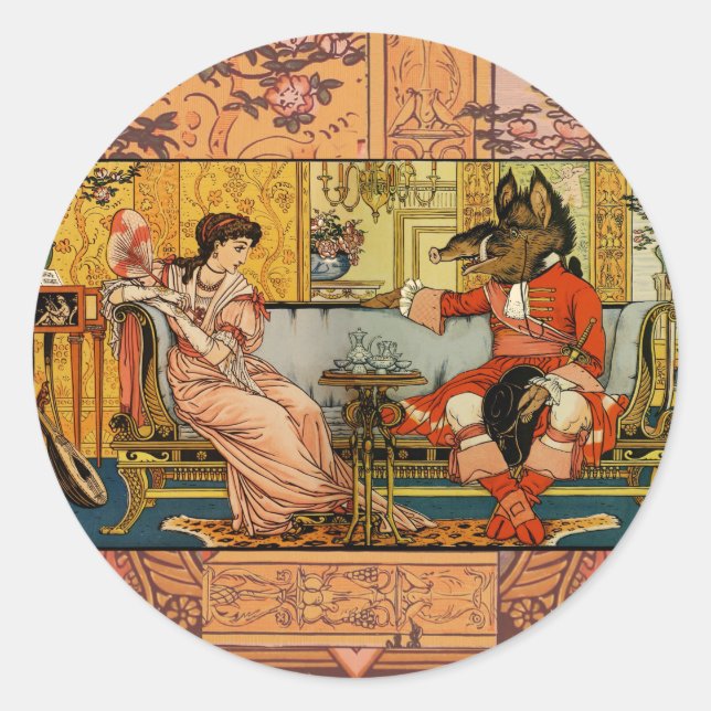 Sticker Rond Beauté Beast Classic Fairy Tale Caractères (Devant)