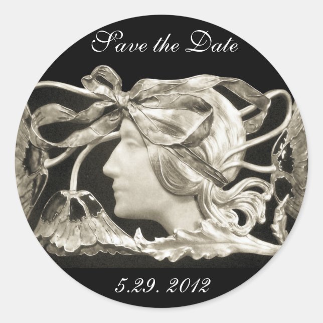 STICKER ROND BEAUTÉ ÉLÉGANTE / DAME AVEC BOW ET FLEURS (Devant)