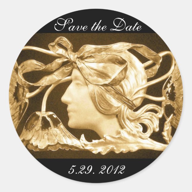 Sticker Rond BEAUTÉ ÉLÉGANTE / DAME AVEC BOW ET FLEURS, Brown (Devant)